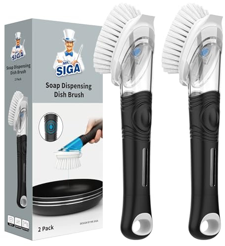 MR.SIGA Soap Dispensing Dish Brush, Kitchen Brush for Pot Pan Sink, 2 Pack