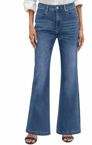 PASUDA Jean Femme Taille Haute Jean Évasé Elastique Pantalon Stretch Slim Vintage Jeans Bootcut Flare Large Denim Leggings Grande Taille Extensible avec Poches