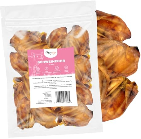 Gaczoo Oreilles de Porc pour Chien – Friandises pour Chien – 100% Naturels sans conservateurs ni additifs – Hygiène Dentaire, Réduction du Stress – Source collagène et protéines – 10 Pièces