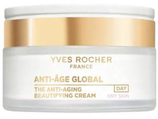 Yves Rocher ANTI-ÂGE GLOBAL - Crema Facial de día Rica Antiarrugas para Mujer - Con Achillea Dorada Regeneradora - Nutre y Suaviza - Para pieles Secas y Sensibles - 50 ml