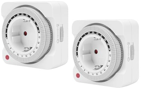 Fabater Temporizador de Salida Mecánico Interior de 24 Horas, Temporizador Enchufable para Tomas de Corriente con Intervalos de 15 Minutos para Iluminación Interior, Lámparas, (Enchufe de la UE)