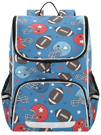 Mnsruu American Football Star Helmet Kids Backpack Rucksack Bag for School Girls & Boys, Cute School Bag for Kids, Kids Bookbag for Elementary with Reflective Strip