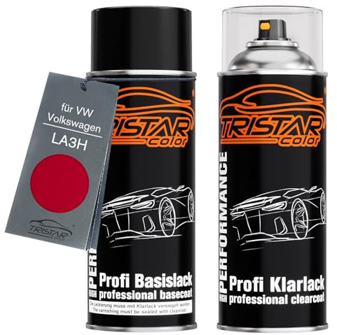 TRISTARcolor Autolack Spraydosen Set für VW/Volkswagen LA3H Salsa Red/Rojo Asiatico Basislack Klarlack Sprühdose 400ml