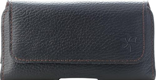 honju Horizon Echt Leder Gürteltasche Etui Hülle für Samsung Galaxy S21, S22, S23, S24, S25, S26 [Gürtelschlaufe, Rindsleder, Magnetverschluss] schwarz