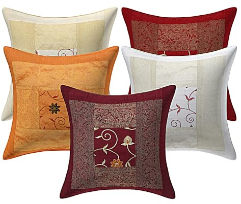 Real Online Seller Cushion Covers Ethnic Hand Embroidery Flower Desing Decorative Covers for Living Room and for Gift 16X16 Pack of 5 Pcs