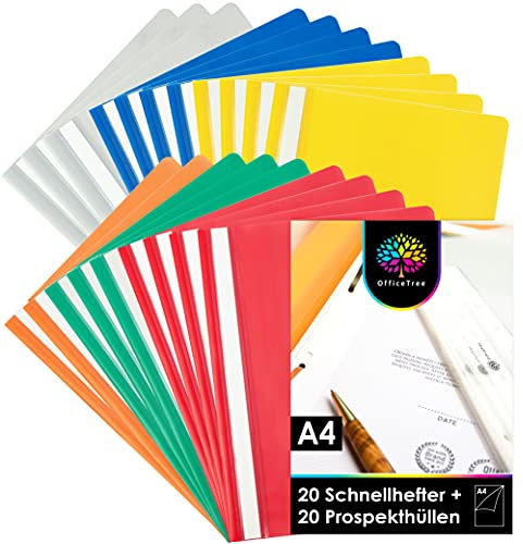 OfficeTree 20 x Zitat-Mappe A4 und 20 x Kunststoffhüllen A4, transparent – Aktenordner – A4 Ordner – 40 Stück für ein perfektes A4-Ordnungssystem