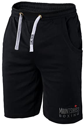 Mount Swiss herrshorts upp till 8XL, 100 % bomull, stora storlekar, korta fritidsbyxor, sportbyxor, sommarbyxor, elastisk midja, fickor, andas, bekväm, mjuk, många färger, svart, XL