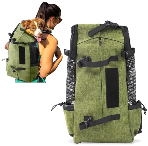 PETCUTE hundryggsäck, reseväska/ryggsäck för hund och katt, andningsbar husdjursryggsäck med bekväm tjock axelrem för husdjur, 3 kg, gräsgrön