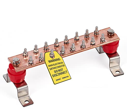 GOUNENGNAIL- 10 Copper Ground Bar Kit,900A Grounding Busbar Bar with UL Recognized SM40 Insulators Rated Uimp up to 7.2KV