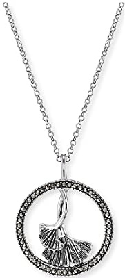 Engelsrufer Halskette mit Ginkgo-Anhänger aus Sterlingsilber und Markasit in der Farbe Silber-Schwarz, Länge: 42cm +4cm +4cm, ERN-GINKGO-MA