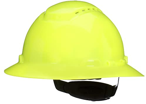 3M Hard Hat SecureFit H-809SFV-UV, Hi-Vis Yellow, Vented Full Brim Style Safety Helmet with Uvicator Sensor, 4-Point Pressure Diffusion Ratchet Suspension, ANSI Z87.1