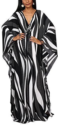 YouKD Lång kaftan för damer, sommarklänning, lång maxiklänning i bohemisk stil, täckande överdragsklänning för bikini, strandklänning, morgonrock, myskläder, en storlek, C Zebra, en storlek