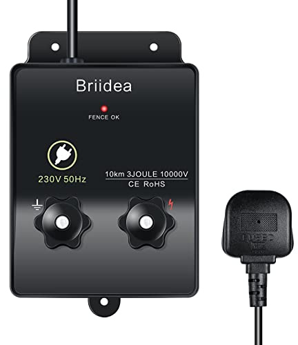 Electric Fence Energiser, Briidea Electric Fence Controller for Dogs, Livestock, Squirrels, Used for Gardens, Chicken Coops, 3 Joule