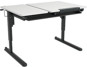 K KETTLER Schülerschreibtisch Kinderschreibtisch höhenverstellbar und neigbar, mit Schublade und Rollen (Tischgestell anthrazit/Tischplatte alpinweiß)