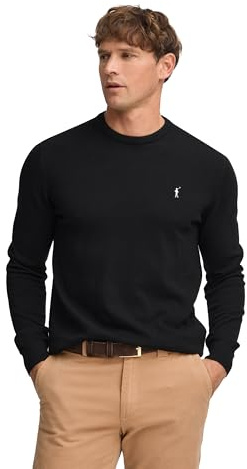 Polo Club Pull Basique à col Ras du Cou Noir à Logo brodé Homme