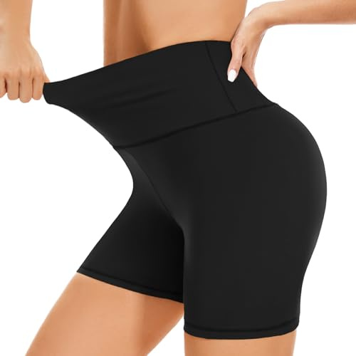 BLONGW Cycling Shorts Women High Waisted Tummy Control Running Gym Shorts | Black Biker Shorts Soft Strech for Yoga Gym Workout Athletic Running Sports Short Tights Leggings UK Gift for Women