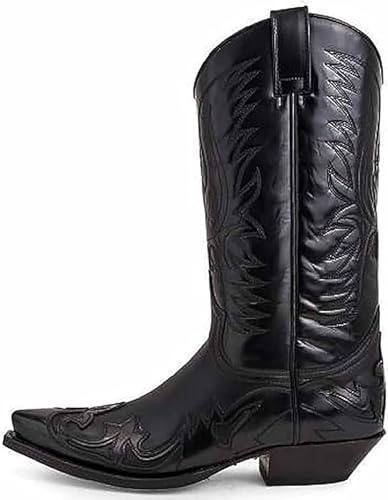 SUWFEZUF Botas de caballero para hombre, botas de motociclista bordadas, botas hasta la rodilla vintage, estilo vaquero occidental, botas de moto con punta puntiaguda,44,C