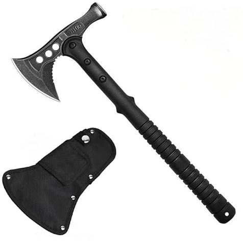 DOOM BLADE Camping Hatchet Axe with Hammer,Tomahawk Viking Nylon Sheath,Forged High Carbon Steel,Portable Camping Axe for Outdoor Splitting Wood,Hunting Survival