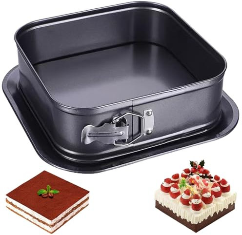 HQILRRA Moules à Gâteaux Carrés, Moule Carré,Moule à gâteau à Charnière avec Revêtement Antiadhésif et fond amovible, étanche,Convient pour les anniversaires, les mariages, Noël(24 x 24 x 6,5 cm)