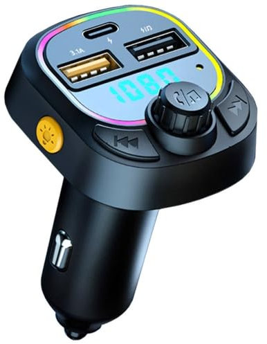 4T4+ Bluetooth FM Transmitter, Car MP3 Player, Dual USB-A Charging Type-C Charging, Hands-Free Calling, Wireless Car Adapter/Charger, Support A2DP/ UDISK/TF Card, LED Screen