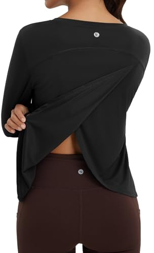 baleaf Women's Long Sleeve Gym Tops Crossed Back Running Yoga Sports Tank Tops Quick Dry UV Protection