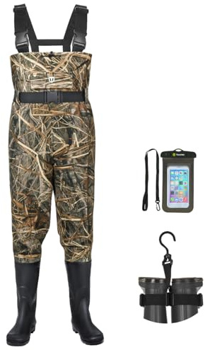 TIDEWE Bootfoot Chest Wader, 2-Ply Nylon/PVC Waterproof Fishing Hunting Waders with Boot Hanger for Men Women Next Camo Evos Size 9
