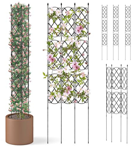 HOMASIS 9er-Pack Rankgitter 164 cm, Spalier für Kletterpflanzen, Rankhilfe Pflanzenstütze höhenverstellbar, Metall Pflanzenhalter zum Stecken, Gitterspalier Tomatenkäfig für Blumen Gurken, Gartendeko