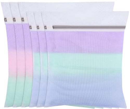 6 PCS Mesh Laundry Bags with Zips, 40x30cm/30x24cm Fine Laundry Bags for Washing Machine Reusable Washing Bags for Laundry Delicates Wash Bags for Clothes, Socks, Underwear, Bra (S+XS, White)