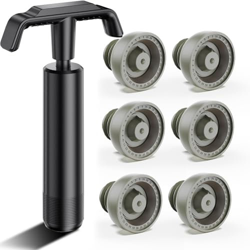 MissiMissi Wine Saver Vacuum Stopperswith Vacuum Detection Function - Set of 6 - Gray - for Wine Bottles - Keep Wine Fresh for Up to 30 Day with Airtight Seal - Compatible with Wine Saver Pump