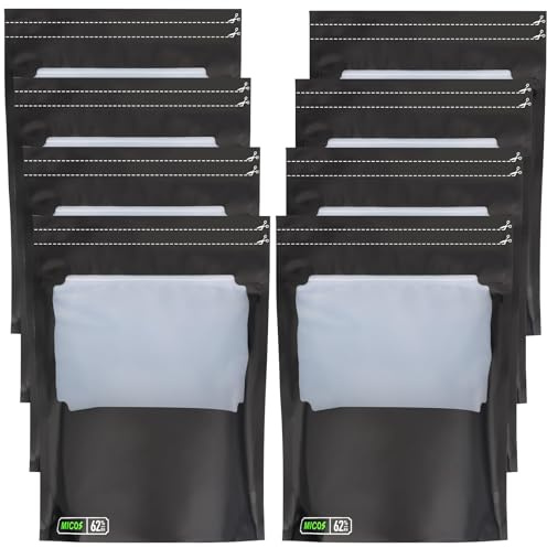 lomdung 8 Piezas Bolsas de Película Compuesta de PE, Bolsas Resellables con Cierre Hermético con Ventana, Bolsa de Embalaje Reutilizable Negra, con Cremallera Café Almacenamiento