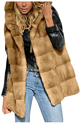 Cocila Gilet Da Donna Senza Maniche In Eco Pelliccia Corta Con Cappuccio Scaldamuscoli 7Rosso (Khaki M) Smanicato Donna Elegante Piumino Pesante Camicia Cowboy Giubbino Parka Invernale Corto