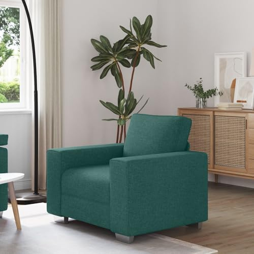 IBUQDDV Poltrona Ergonomica Verde Scuro in Tessuto Poliestere, Sedia Moderna per Soggiorno con Struttura Legno e Braccioli Funzionali, Seduta Profonda 59 cm e Capacità Carico 100 kg