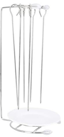 ARTIBETTER Soporte Colgante para Barbacoa de Acero Inoxidable con 6 Pinchos Reforzados Soporte para Brochetas para Parrilla Accesorios de Barbacoa Prácticos y Fáciles de Limpiar