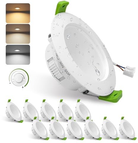 GY 12 Pack Clase B Focos LED Interior Techo Regulable, 4.5W 708LM Downlight LED Techo Empotrable, 3000K Luz Calida 4000K Luz Neutra 6500K Luz Frío, Corte 65mm-80mm, IP44 Ojos de Buey para Baño
