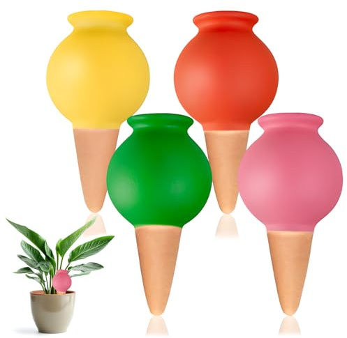 Riego Por Goteo para Macetas, dellyy 4 Piezas Bolas Riego Plantas, Riego Automatico Macetas, Picos de Riego Arcilla, Dispensador Agua Plantas, para regar Plantas de Interior y Exterior
