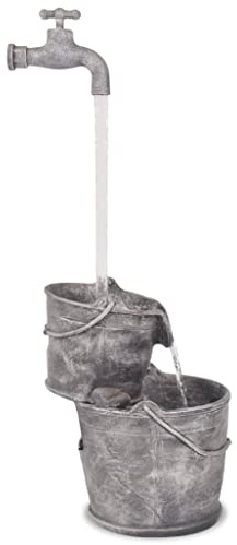 Sophrelle Fontana Decorativa con Rubinetto e Secchi in Poliresina Grigio,244289