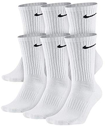 NIKE Unisex Performance Cushion Crew Socks with Bag (6 Pairs), White/Black, Medium