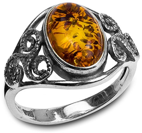 Amber Sterling Silver Victorian Style Oval Ring,Yellow,6