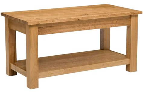 Hallowood Furniture Waverly Oak Large Coffee Table with Lower Storage Shelf, Solid Wooden Centre Table, Light Oak Furniture Piece Ideal for Living Rooms and Lounge Spaces
