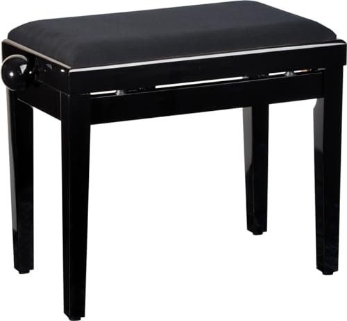 Steinbach 401 Klavierbank in schwarz poliert mit schwarzer Stoffsitzauflage (Höhenverstellbar von ca. 49-58cm, Spindelmechanik, Sitzfläche ca.53x30cm, schwarzer Velourbezug, stabil)
