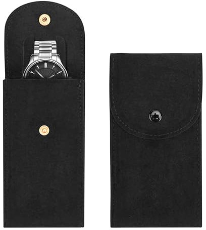 Bekecidi 2-teiliges Uhrenetui, tragbare Aufbewahrungstasche für Uhren aus Flanell, Reiseetui für einzelne Uhren, Reise-Uhrenetui mit Druckknopf für Männer und Frauen (schwarz)