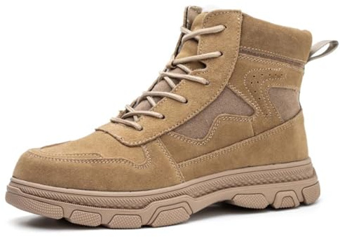 SDEQA Botas de Trabajo de Punta de Acero de Invierno para Hombres, Botas de Seguridad al Aire Libre Que no es aislada sin Deslizamiento, Botas de Seguridad livianas y livianas,Caqui,41 EU