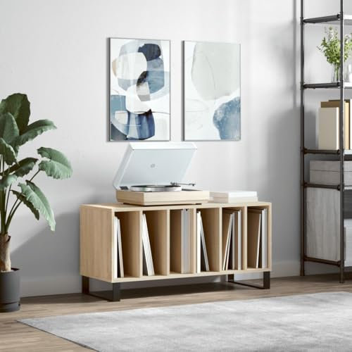 ShGaxin Skåp Skivskivor Ek Sonoma plywood, 100x38x48 cm, CD-hylla, skivspelare, skivskåp, vinylskåp, skivskåp - 831759