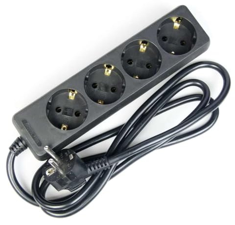 GLT 1 x Paccs 4-Fach Mehrfachsteckdose schwarz Steckdosenleiste, Steckplätze 45 Grad gedreht, Kabel 1,4m, GS geprüft