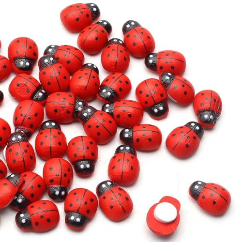 YIEUR Lot de 200 Mini décorations de Coccinelle en Bois Autocollantes Petites décorations pour fête prénatale, Costume, Bricolage, Artisanat, Scrapbooking, Pendentif mura