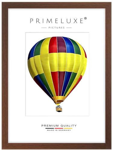 PrimeLuxe Marco de madera 49 x 68 cm (medida de la imagen) en marrón wengué | Color y tamaño seleccionables | Marco para póster | Puzzle | Collage de fotos | HECHO EN ALEMANIA