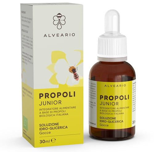 ALVEARIO Propoli Junior Integratore Alimentare a base di propoli Biologica, adatto ai bambini, sollievo per mal di gola forte, tosse grassa, tosse secca - 30ml
