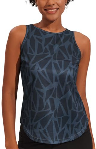 Weardear Sport Tank Tops Damen Workout Tanktops Racerback Yoga Atmungsaktives Sommer Tops Gym Geo-Druck Dunkelblau M