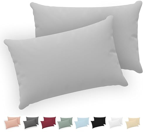 Twinzen® Federe Cuscino Letto (Set di 2) - Grigio - Per i Cuscini 30x50 cm - 100% Jersey di Cotone - Copricuscino Letto - Federe Cuscino Letto con Cerniera - Fodera Protezione per Cuscino