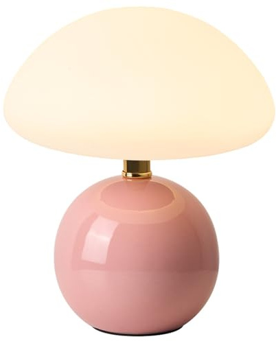 Hobaca Lampade da Tavolo Comodino in Ceramica Rosa,Lampada Da Scrivania LED Dimmerabile Design Lampada Fungo Moderno Cottage, Abat Jour da Comodino, per Camera da Letto, Soggiorno, Ufficio